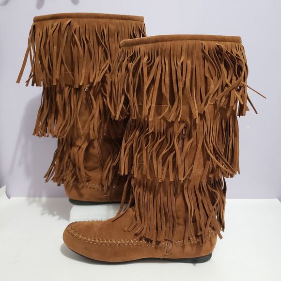 Hot Tomato Sz 10M Elk River Brown Fringe Women's Faux Suede Boots - Picture 3 of 13